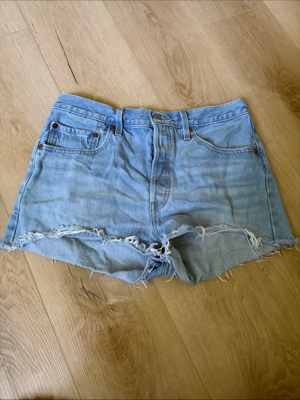 Levi’s High-Rise Light Blue Denim Cutoff Shorts